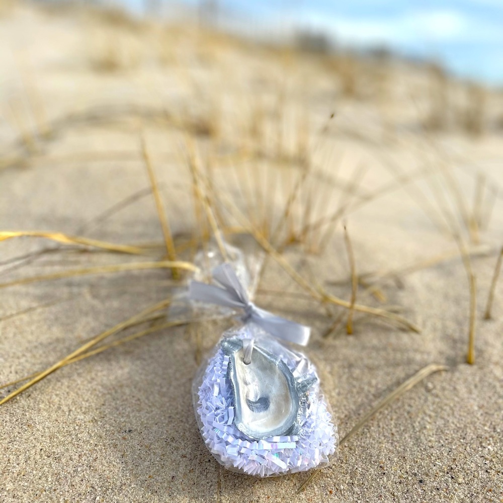 Silver Leaf Oyster Ornament Made in Hamptons